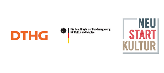 Logo des Bundesministeriums für Kultur und Medien, von Neustart Kultur und der DTHG Logo des Bundesministeriums für Kultur und Medien, von Neustart Kultur und der DTHG